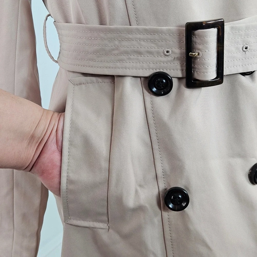 Lands' End Womens Tan Trench Coat NEW Size 4 Double Breasted Belted
